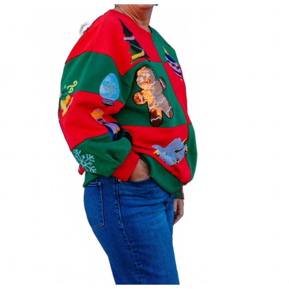 NEW QUEEN OF SPARKLES checkered christmas sweatshirt in multi - Picture 3 of 7